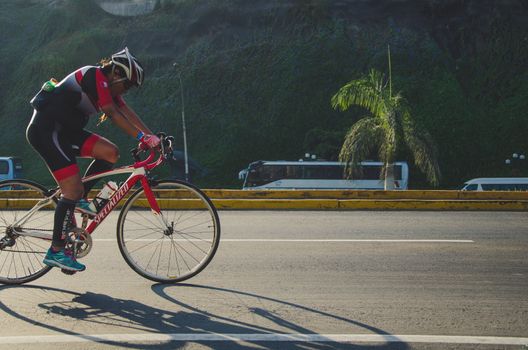 LIMA, PERU - APRIL 22th 2018: Ironman 70.3 . Athletes competing in the second stage of this great competition that is now cycling