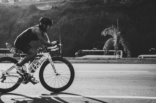 LIMA, PERU - APRIL 22th 2018: Ironman 70.3 . Athletes competing in the second stage of this great competition that is now cycling