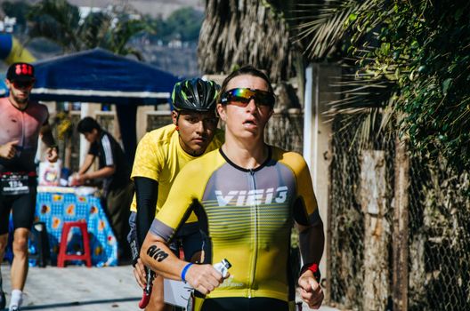 LIMA, PERU - APRIL 22th 2018: Ironman 70.3 . And finally athletes entering the last level of this great competition that is the running race