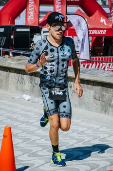 LIMA, PERU - APRIL 22th 2018: Ironman 70.3 . And finally athletes entering the last level of this great competition that is the running race