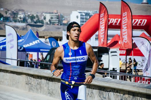 LIMA, PERU - APRIL 22th 2018: Ironman 70.3 . And finally athletes entering the last level of this great competition that is the running race