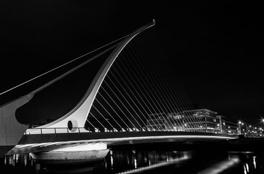 Samuel Beckett Bridge Harp Bridge Ireland Dublin night black white
