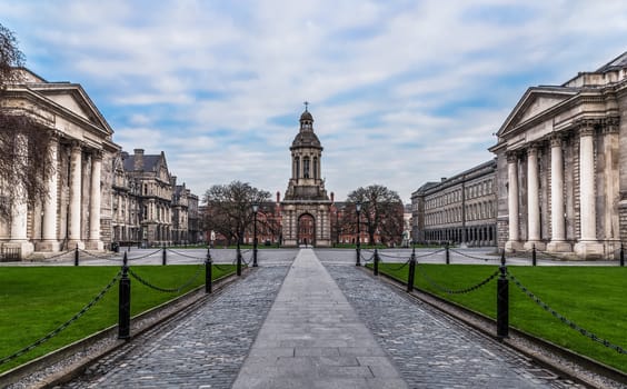 Dublin Ireland, jan 21 2017 Courtyard Trinity College at Sunrise