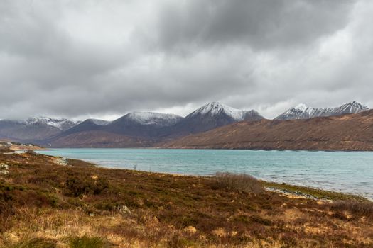 Scottish lake nature snow mountains