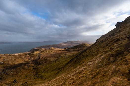 Outlook from the old man of storr pinnacle rock scotland