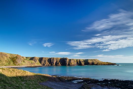 Scottish east coast near dunnotar castle rocks blue sea