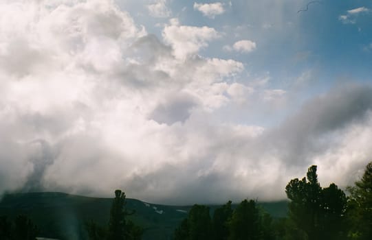 Altai landscape mountains and clouds. Nature is altai.