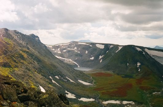 Nature is altai in spring. Melted snow in the mountains.