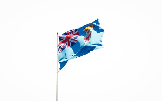 Beautiful national state flag of Fiji on white background. Isolated close-up Fiji flag 3D artwork.