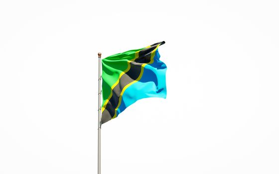 Beautiful national state flag of Tanzania on white background. Isolated close-up Tanzania flag 3D artwork.
