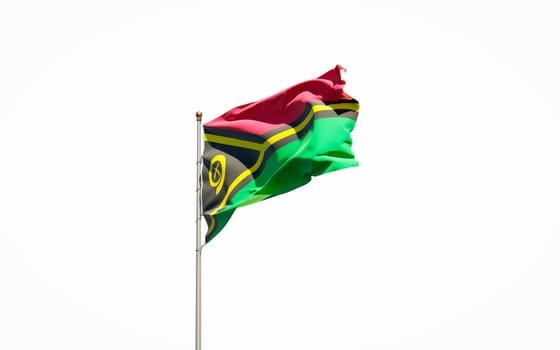 Beautiful national state flag of Vanuatu on white background. Isolated close-up Vanuatu flag 3D artwork.