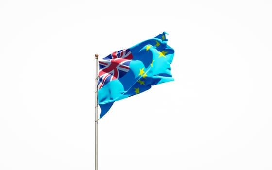 Beautiful national state flag of Tuvalu on white background. Isolated close-up Tuvalu flag 3D artwork.