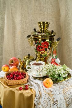 Still life with fruits on a canvas background