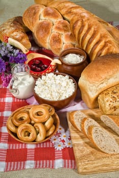 Different kinds of bread on a studio background