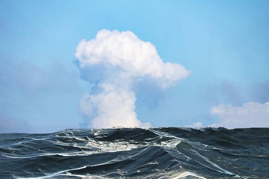 Big cloud over the great ocean in the Atlantic