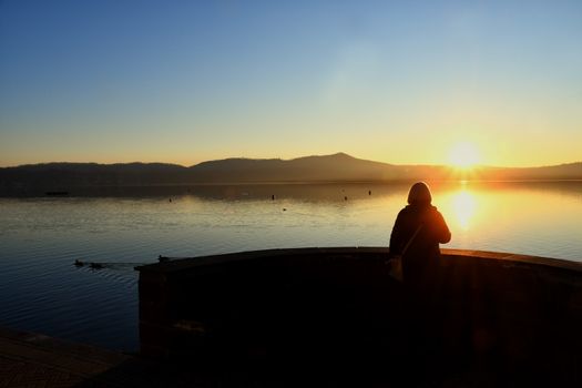 Sunset on the waters of Lake Viverone