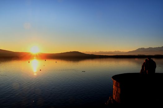 Sunset on the waters of Lake Viverone