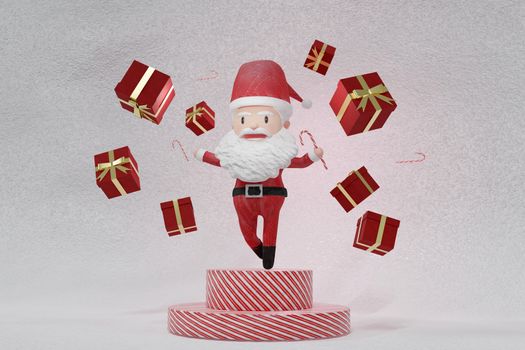 3D Rendering  , The dance of a cheerful Santa Claus on ICE background . The Concept of Christmas. Copy space. Place for text.
