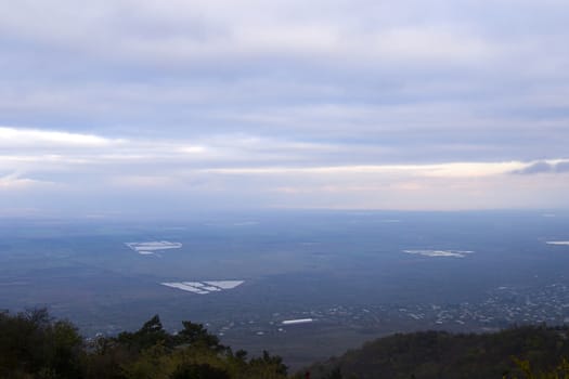 Alazani valley landscape and view in Kakheti, Georgia at sunset