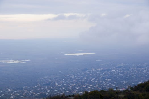 Alazani valley landscape and view in Kakheti, Georgia at sunset