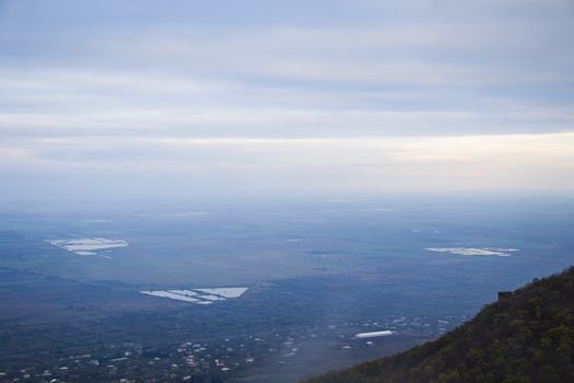 Alazani valley landscape and view in Kakheti, Georgia at sunset