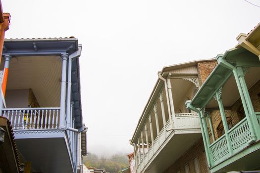 Sighnaghi village house wooden balcony, colorful houses in Kakheti, Georgia