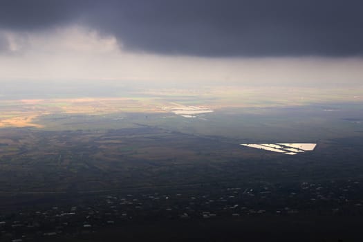 Alazani valley landscape and view in Kakheti, Georgia at sunset