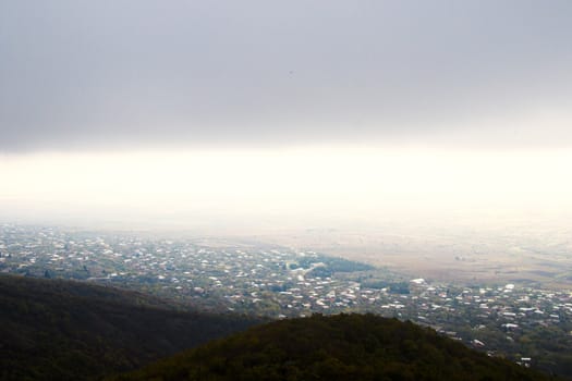 Alazani valley landscape and view in Kakheti, Georgia at sunset