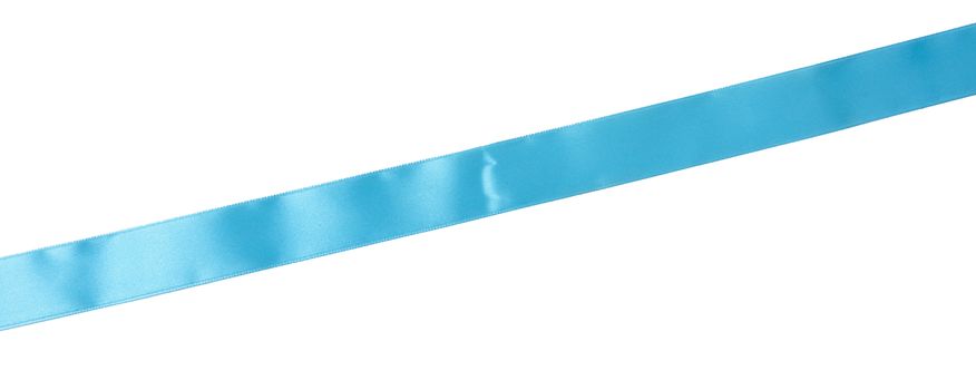 light blue silk ribbon isolated on white background, close up