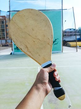 Wooden racquet for Fronton game, one-handed racquet with bottom of the wall to play fronton