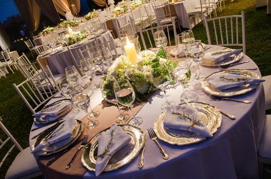 Table for a party or a wedding reception, a decoration concept for weddings or social events