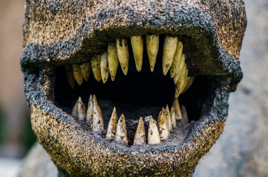 Dinosaur mouth with sharp teeth, terrifying photograph
