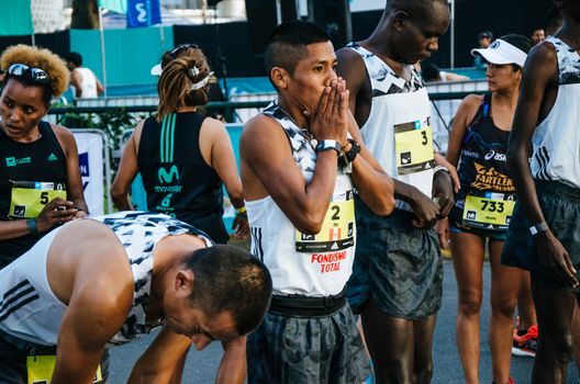 Lima, Peru - May 20th 2018: Marathon Lima 42k, sporting event that gathers athletes from all over the world. Nelson Ito, Peruvian athlete, third place in the marathon.