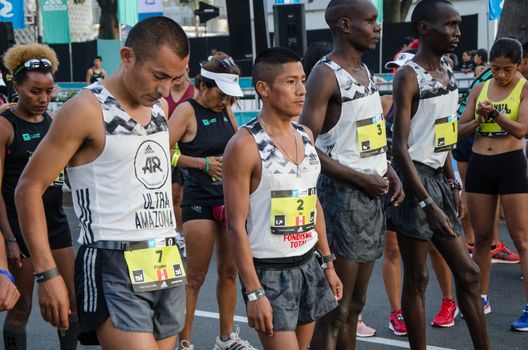 Lima, Peru - May 20th 2018: Marathon Lima 42k, sporting event that gathers athletes from all over the world. Nelson Ito, Peruvian athlete, third place in the marathon.