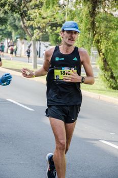 Lima, Peru - May 20th 2018: Marathon Lima 42k, sporting event that gathers athletes from all over the world. Athletes recovering energy with some foods