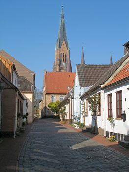 Street scene in Schleswig, a town of Schleswig-Holstein, Germany.