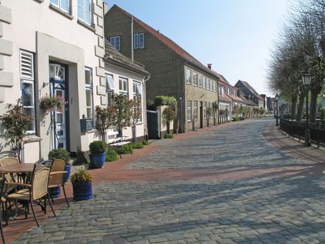 Street scene in Holm. Holm is a district of the town of Schleswig, Schleswig-Holstein, Germany.