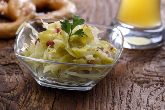 bavarian cabbage salad on dark wood