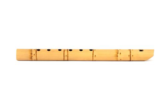 Flute isolated on white. Traditional wind musical instrument of Latin America. Bamboo flute block. Ken's whistle flute.