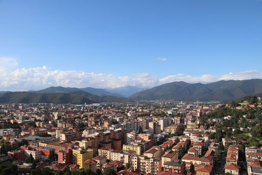 Aerial panoramic view of old historical city centre of Brescia in Italy