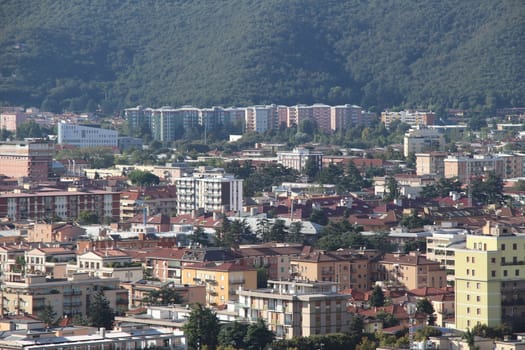 Aerial panoramic view of old historical city centre of Brescia in Italy