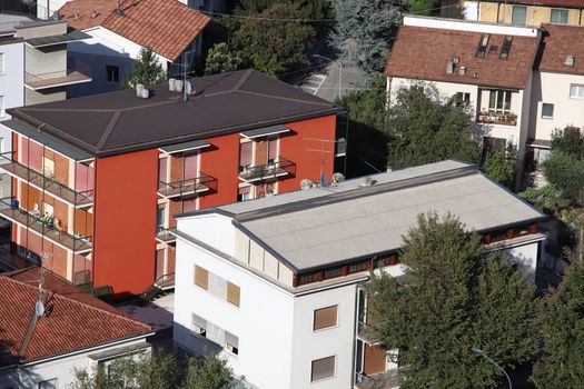 Aerial panoramic view of old historical city centre of Brescia in Italy