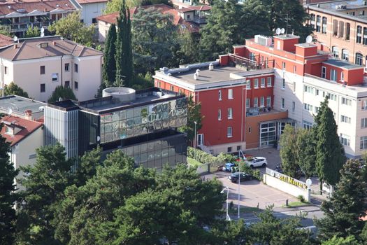 Aerial panoramic view of old historical city centre of Brescia in Italy