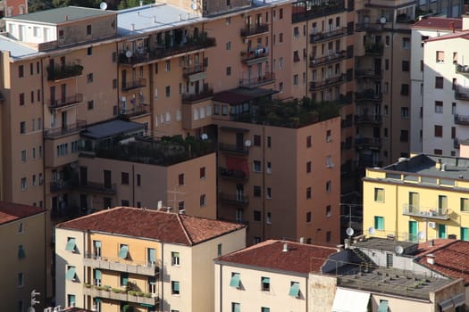 Aerial panoramic view of old historical city centre of Brescia in Italy