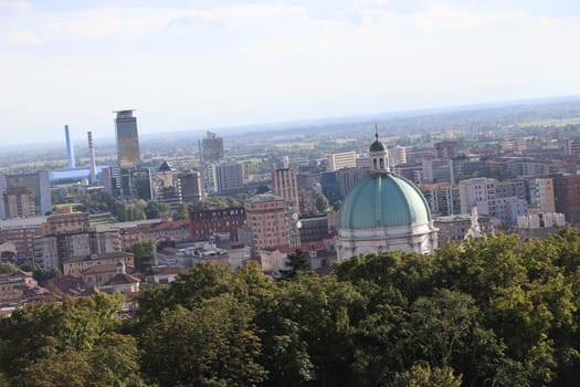 Aerial panoramic view of old historical city centre of Brescia in Italy