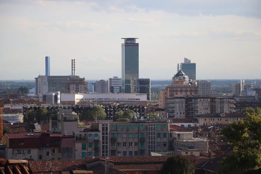 Aerial panoramic view of old historical city centre of Brescia in Italy