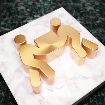 People Carry icon. Bronze People Carry symbol on white marble podium. Icon for website, social media, presentation, design template element. 3D render.