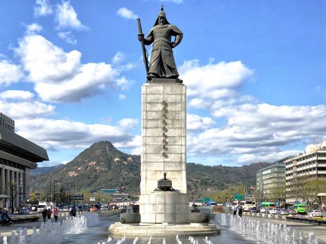 Statue of Yi Sun-Shin in Center of Gwanghwamun Square in South Korea