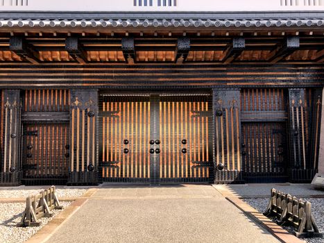 Front gate of Kanazawa castle detail of building and pattern design in Japan