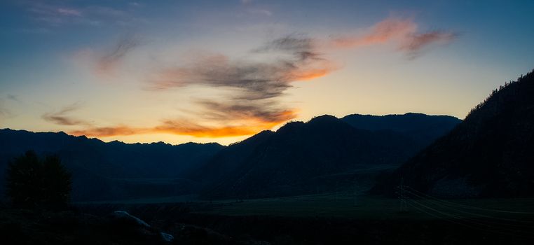Paronama - sunset over the altai mountains , Paronama - sunset over the altai mountains.